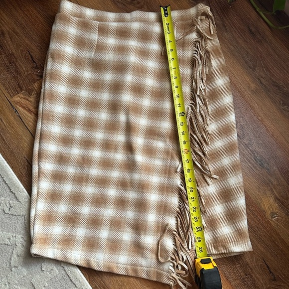 Time and Tru Plaid Fringe Midi Skirt - Tan and Cream - Picture 9 of 13